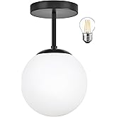 Mid Century Modern Globe Semi Flush Mount Ceiling Light Fixture Frosted Glass with Black Finish1-Light Globe Glass Ceiling Li