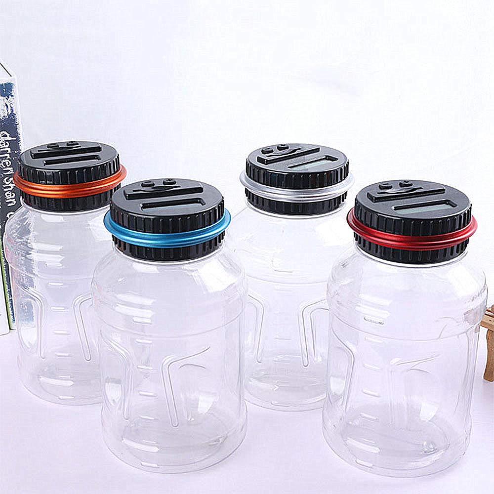 Die Geldkasten Zählendes Sparschwein Der Münze Flüssigkristallanzeige