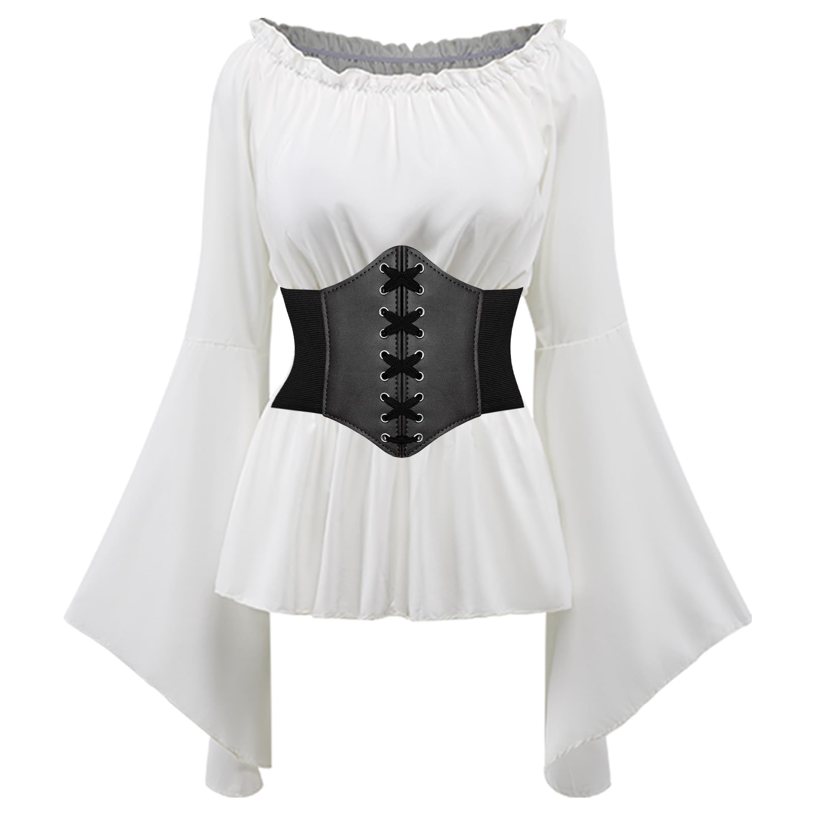 MVFEUIJ Womens Gothic Renaissance Blouse Flare Medieval Victorian Clothing Pirate Blouse for Cosplay Halloween (XL)