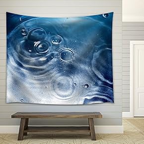 Nice Detail of Water Drops on Blue Background - Fabric Wall Tapestry Home Decor - 51x60 inches
