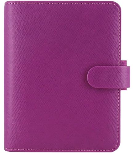 Filofax Saffiano Organizer, Pocket Size, Raspberry - Cross-Grain, Leather- Look, Six Rings, Week-to-View Calendar Diary, Multilingual, 2025 (C022452-25