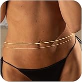 HABIKIP 14K Gold Plated Waist Chain for Women, Layered Gold/Silver Plated Belly CZ Heart Pearl Pendant Chain Belt Sexy Bikini Beach Waist Beads Chain Snake Box Body Chain Jewelry Accessories for Women