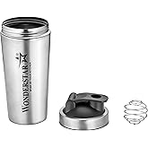 WONDER STAR Stainless Steel Protein Shaker Bottle, 24 oz, with Mixing Ball(ss304) with Measurement Markings, Silver||bpa free || resuable
