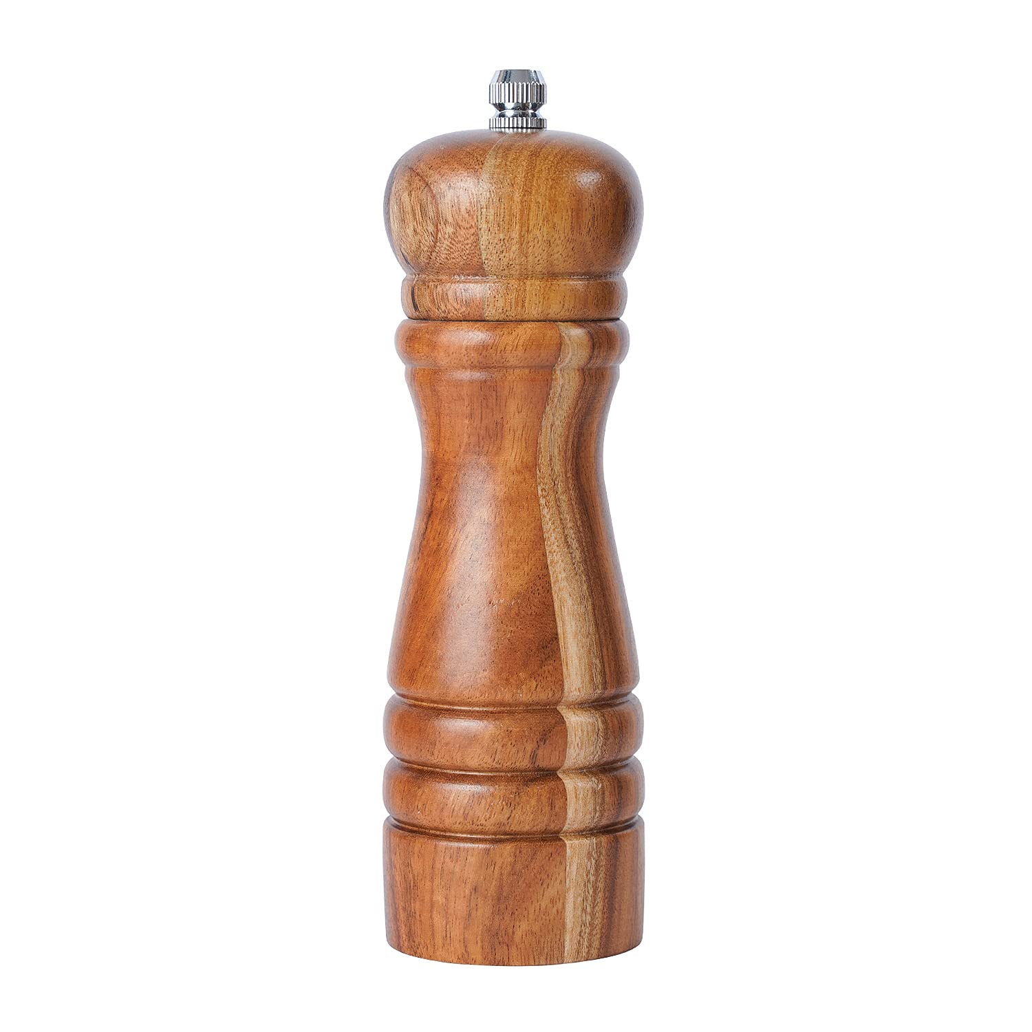 DeroTeno Pepper Mill, Pepper Grinder with Adjustable Ceramic Grinder, Acacia Wood, Height 16.5 cm