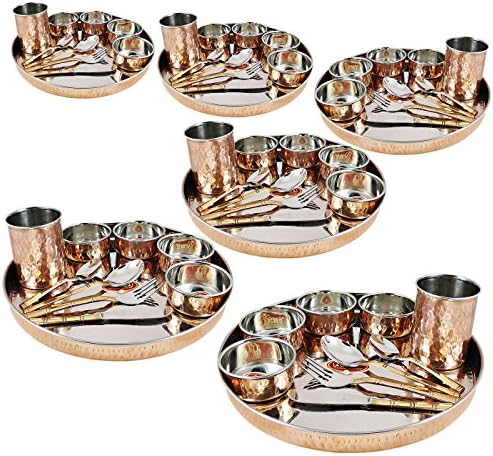 U LOVE IT Dinnerware Set, Service for 6, Copper Stainless Steel Large Dinner Plate, Cutlery, Bowls, and Glass ( 6 thaliset )