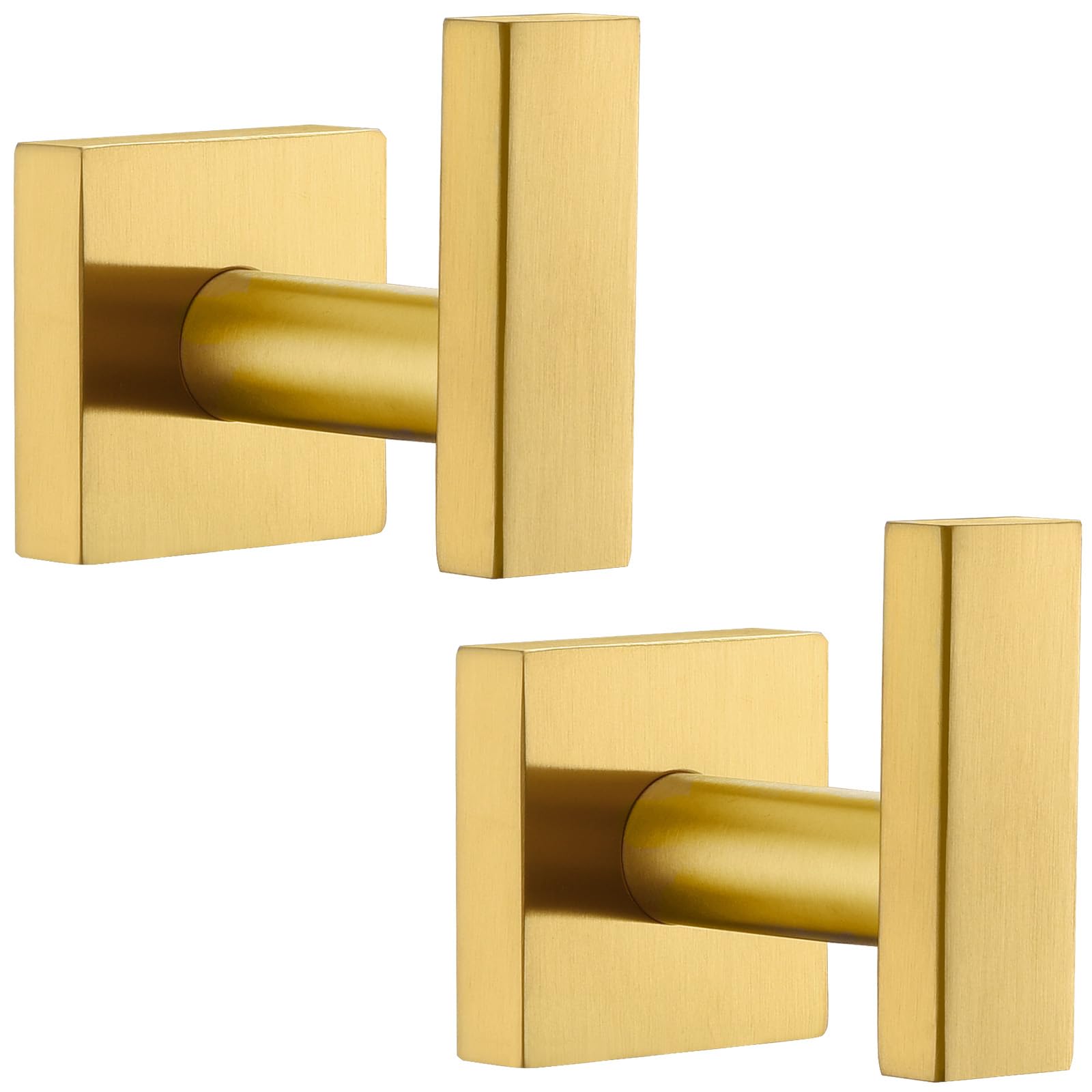Angle Simple Towel Hooks for Bathroom, SUS304 Stainless Steel Square Robe Coat Wall Hooks, Hand Towel Holder, Brushed Dark Gold, 2 Pack
