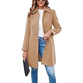 Fisoew Womens Elegant Single Breasted Coat Long Sleeve Mid Winter Overcoat Work Office Pea Coats