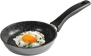STONELINE® Bratpfanne 16 cm, auch für öl-und fettfreies Braten, kratzfeste Antihaftbeschichtung mit echten Steinpartikeln, Induktionspfanne Kochgeschirr, Aluminium, Grau