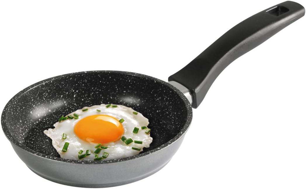 STONELINE® Bratpfanne 16 cm, auch für öl-und fettfreies Braten, kratzfeste Antihaftbeschichtung mit echten Steinpartikeln, Induktionspfanne Kochgeschirr, Aluminium, Grau
