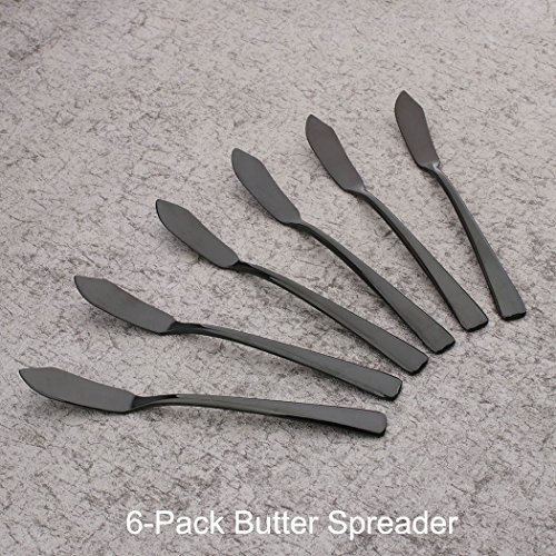 Onlycooker 6 Piece Black Butter Spreader Knife 6.6 inch Stainless Steel Cheese Spreader Knives Sets Silverware Set Service for 6 Flatware Mirror Polished Dishwasher Safe for Kitchen - Thumbnail 5