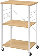 VASAGLE Kitchen Shelf on Wheels 3-Tier Trolley Golden Oak White KKS060Y09