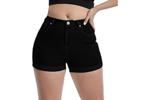 Romastory Women's High Waisted Summer Elastic Jean Shorts Folded Hem Hot Denim Shorts for Women