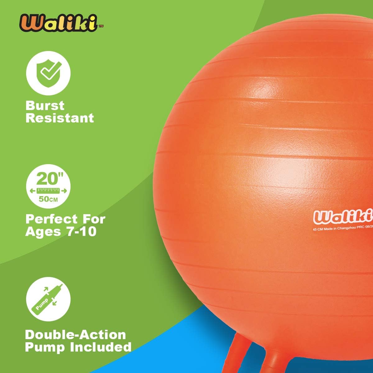 WALIKI Chair Ball Seat with Stability Legs for Kids | Flexible Classroom Seating | 20"/50CM Orange: Sports & Outdoors
