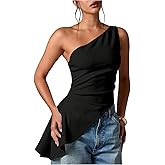 Milumia Women's One Shoulder Ruched Tank Top Asymmetrical Sleeveless Dressy Casual Tops