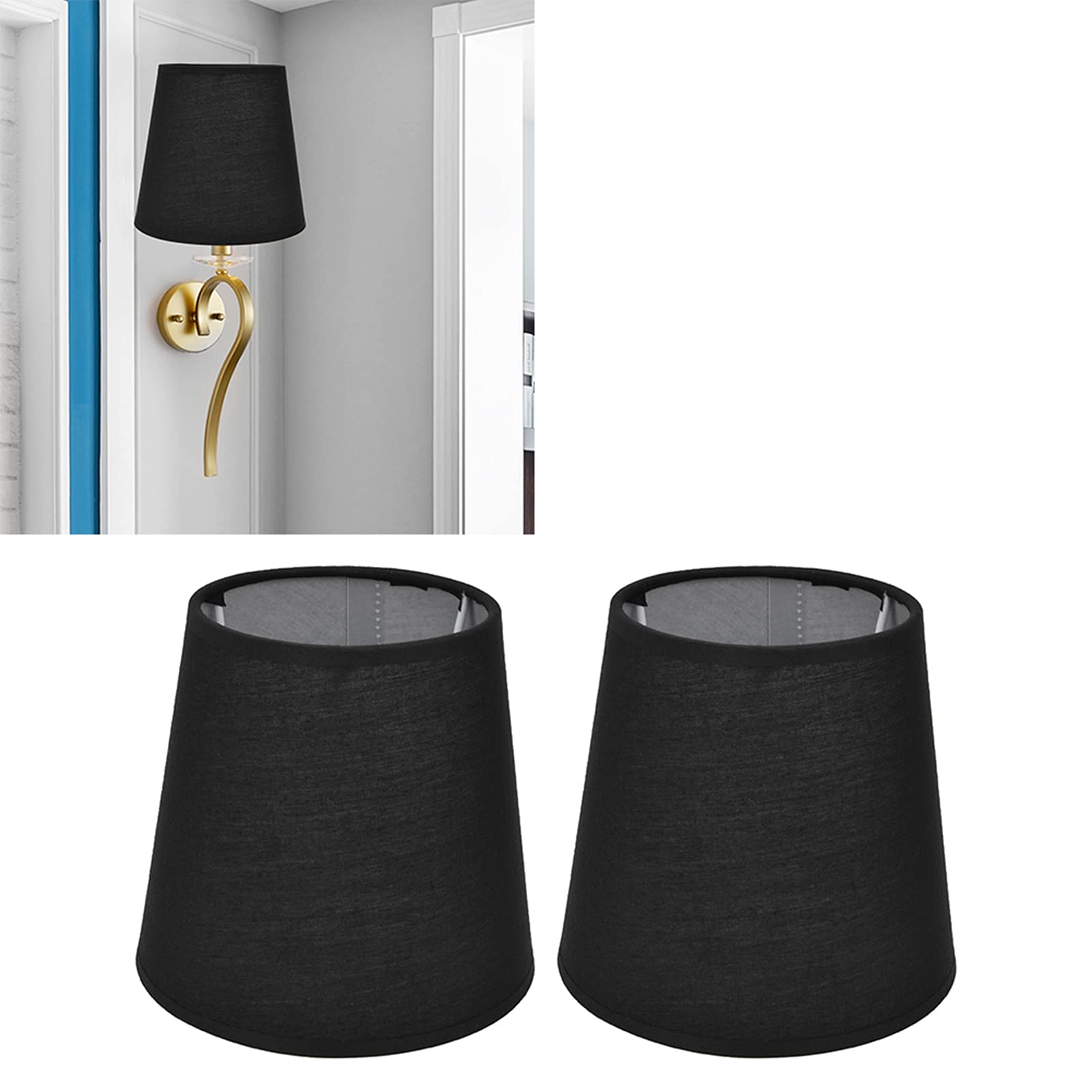 Yabound Lampshades for Floor Lamps, E14 Screw Fabric Light Shade Ceiling, Candle Lampshades, Ceiling Table Lamp Shade for Table Lamps, Floor Lamps, Chandeliers, Wall Lamps (Black)