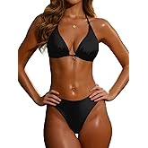Halter Triangle Bikini Sets for Women Two Piece Women's Swimwear Adjustable Spaghetti Straps High Cut Bathing Suits