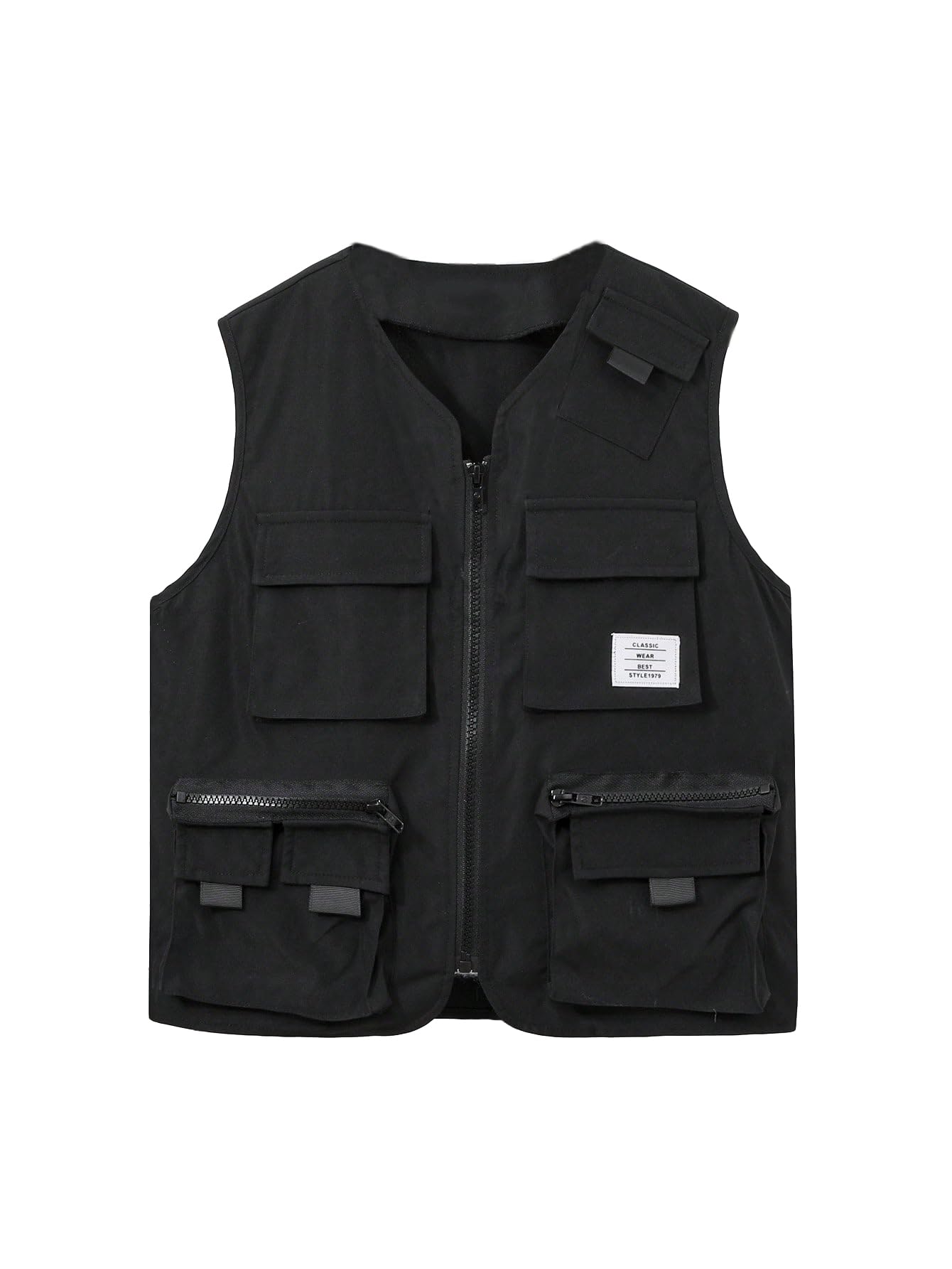 Photo 1 of Verdusa Boy's Pocket Front Buckle Sleeveless Cargo Vest Jacket Black 11-12Y