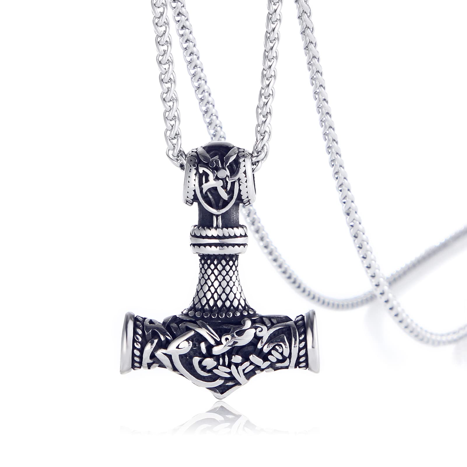 KOMI 316L Stainless Steel Necklace Jesus Crucifix Cross Necklace For Men Celtic Orthodox Cross Necklace Virgin Mary Pendant Necklace Viking Rune Chain Necklace Religious Christian Jewelry Gifts For Men