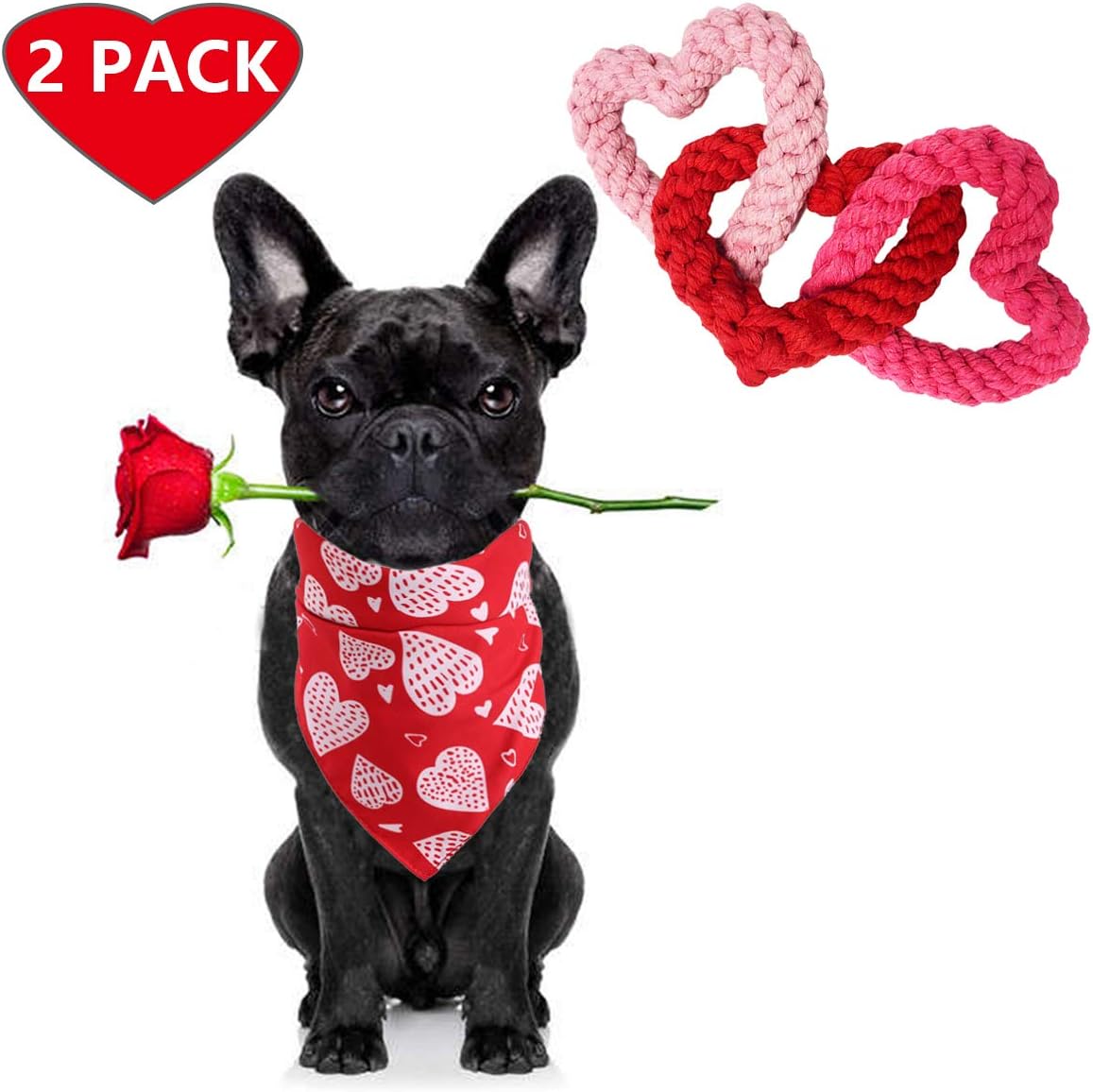 Vehomy Interlocking Heart Rope Valentine Dog Toy Dog Heart
