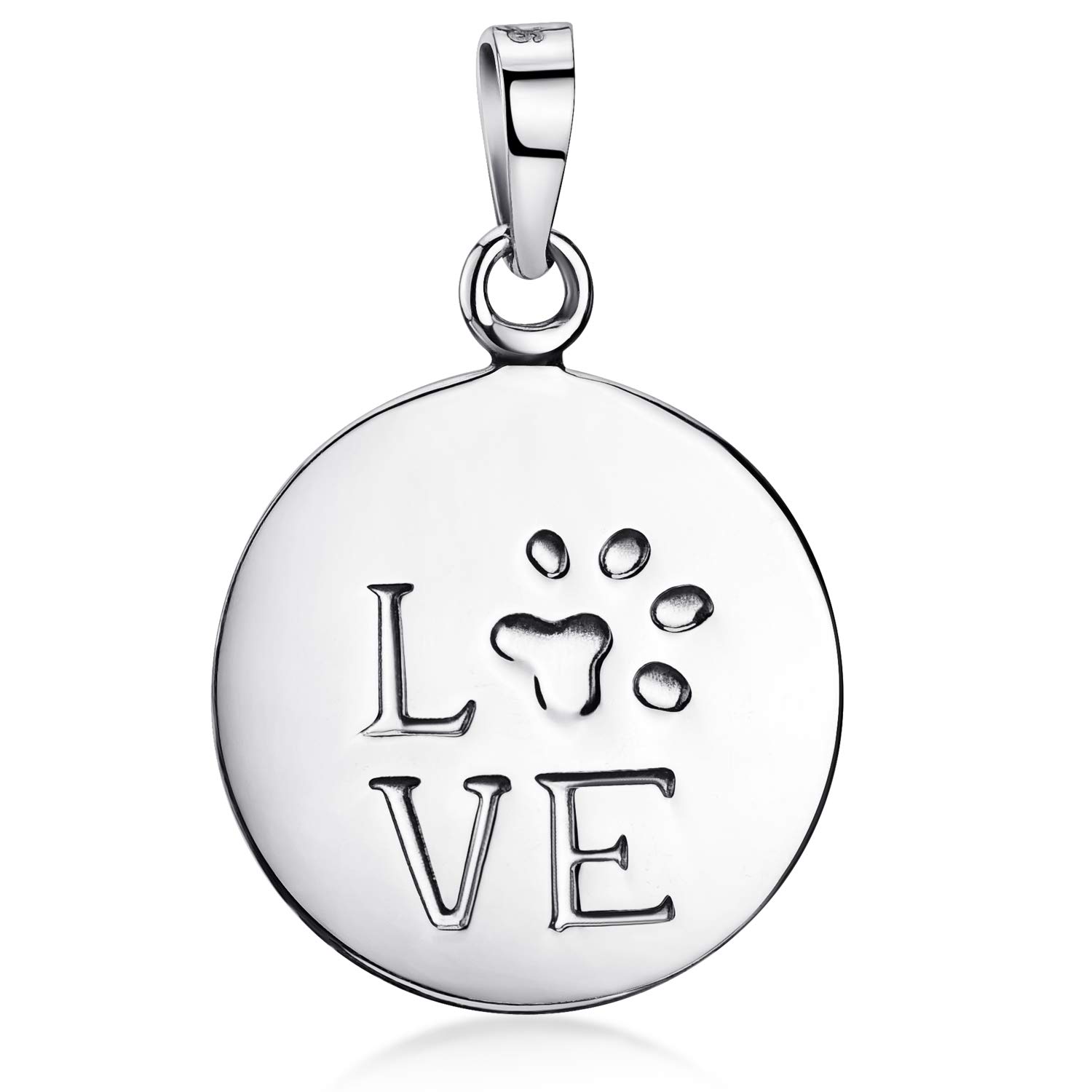 Materia Round Pendant 925 Sterling Silver Jewellery with Paw Print and Love Engraving Including Chain