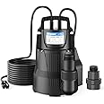 Acquaer 1/2 HP Automatic Sump Pump, 2450 GPH Submersible Water Pump with 3/4”Garden Hose Check Valve Adapter and 19ft Cord, Thermoplastic Utility Transfer Pump for Flooded Basement Pools Tub Draining
