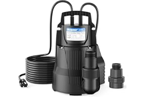 Acquaer 1/2 HP Automatic Sump Pump, 2450 GPH Submersible Water Pump with 3/4”Garden Hose Check Valve Adapter and 19ft Cord, Thermoplastic Utility Transfer Pump for Flooded Basement Pools Tub Draining