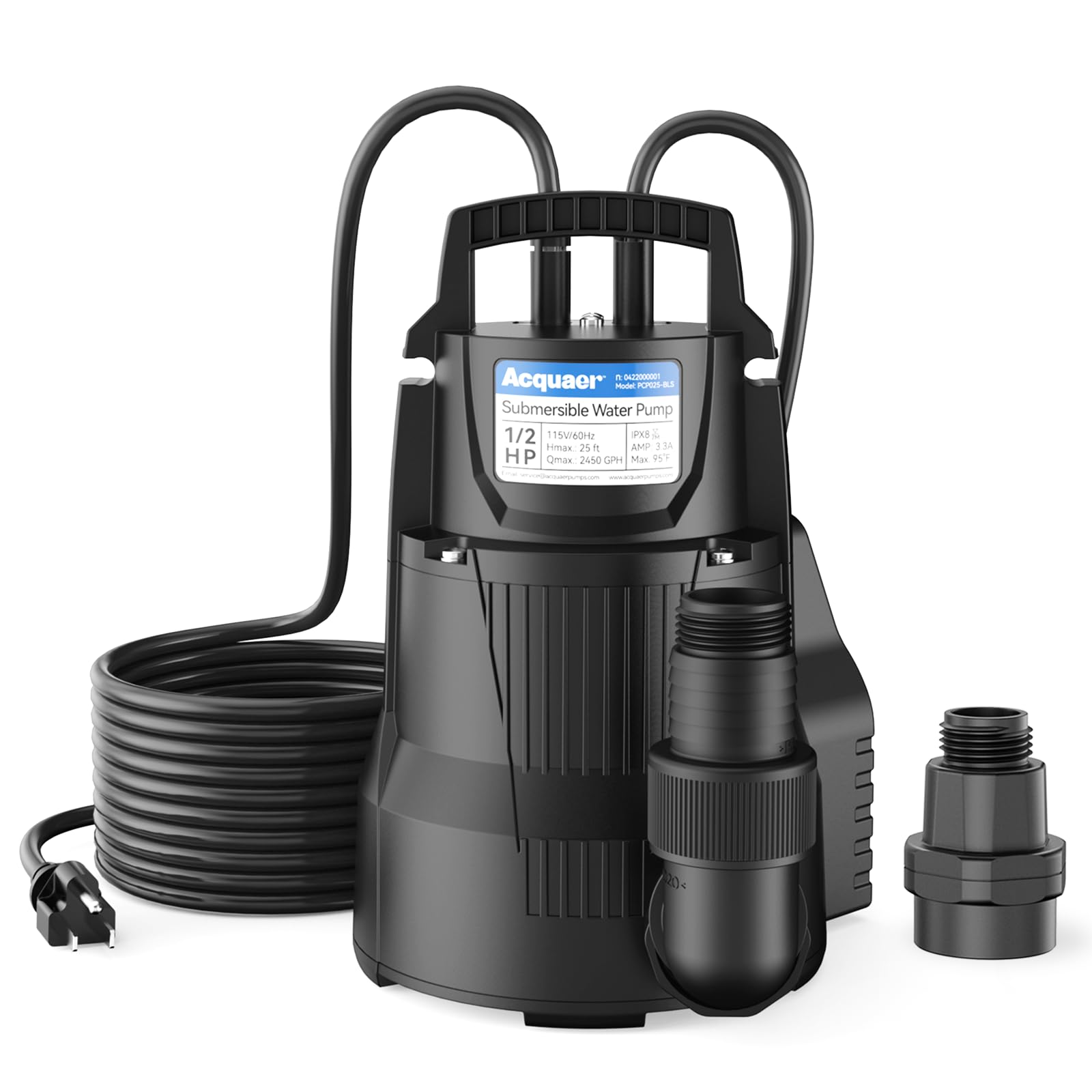 Hot Tub Pump QIOMALA Automatic Pool Cover Pump - 1/3 HP 2450 GPH Submersible With 29.5FT Cord & Check Valve Automatic Pool Pump