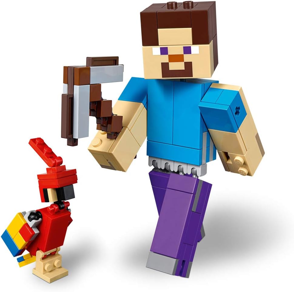 Amazon Com Lego Minecraft Steve Bigfig With Parrot Building Kit 159 Pieces Discontinued By Manufacturer Toys Games