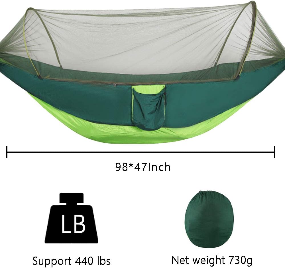 U/N Camping Hammock with Wide Lay Flat and Mosquito Net, Safe and Cozy, Durable Parachute Nylon Hanging Tent with Tree Straps, Portable Hammock for Outdoor, Indoor, Blue/Green: Sports & Outdoors