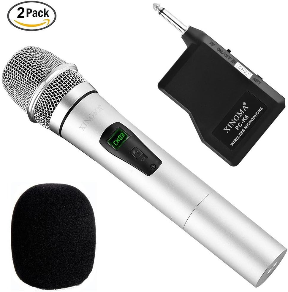 Wireless Microphones, Handheld Dynamic Microphone Rechargable with 6.35mm Plug Wireless Receiver for Church, Wedding, DJ, Stage, Karaoke