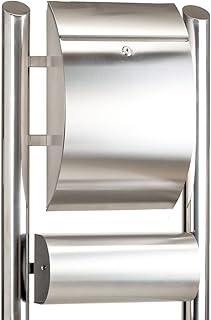 Zelsius Standbriefkasten, Doppelrohr Briefkasten aus Edelstahl, gebürstet, mit Zeitungsrolle/Zeitungsfach, abschließbar, Postkasten, Designer Mailbox