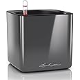 Lechuza 13521 Cube Glossy 16 Self-Watering Planter for Indoor and Outdoor Use, 7" x 7" x 6", Charcoal
