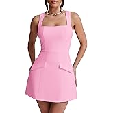BORIFLORS Women's Sexy Bodycon Corset Mini A Line Dresses Sleeveless Square Neck Party Short Dress