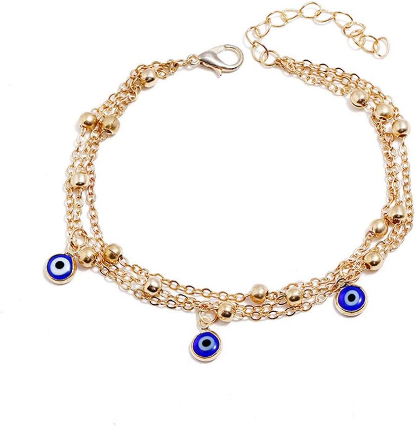 Fashion Evil Eye Beads Pendant Anklet Multi-layer Bracelet Women Beach Jewelry