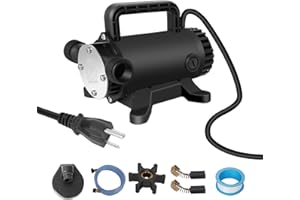 FLOWPAC 115V 1/10 HP 260 GPH Water Transfer Pump - 3/4 inch Ports, Suction Hose, Spare Impeller - NEW Model-Black