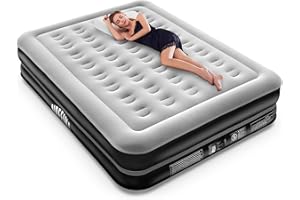 Airefina Air Mattress Queen with Built-in Pump, Inflatable Mattress in 3 Mins Self-Inflation/Deflation, Double-High Blow Up B
