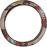 Universal 15inch Ethnic Style Baja Blanket Steering Wheel Cover with Coarse Flax Cloth and Sweat Absorption Anti Slip Car Wrap (Boho Brown)