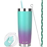 Drinco - 20 oz Stainless Steel Tumbler | Double Walled Vacuum Insulated Mug With Lid, 2 Straws, For Hot & Cold Drinks (20oz Ombre Fuschia Teal, 20oz)