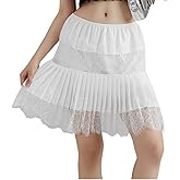 dzmelzu Lace Skirts, Y2K Lace Skirts for Women with Ruffle Floral, Widened Low Waist Layered Slip Skirt S-3XL