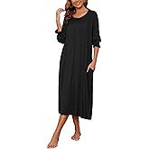 AVIIER Long Sleeve Nightgowns for Women Soft Cotton Victorian Night Gowns Ladies Sleepwear with Pockets