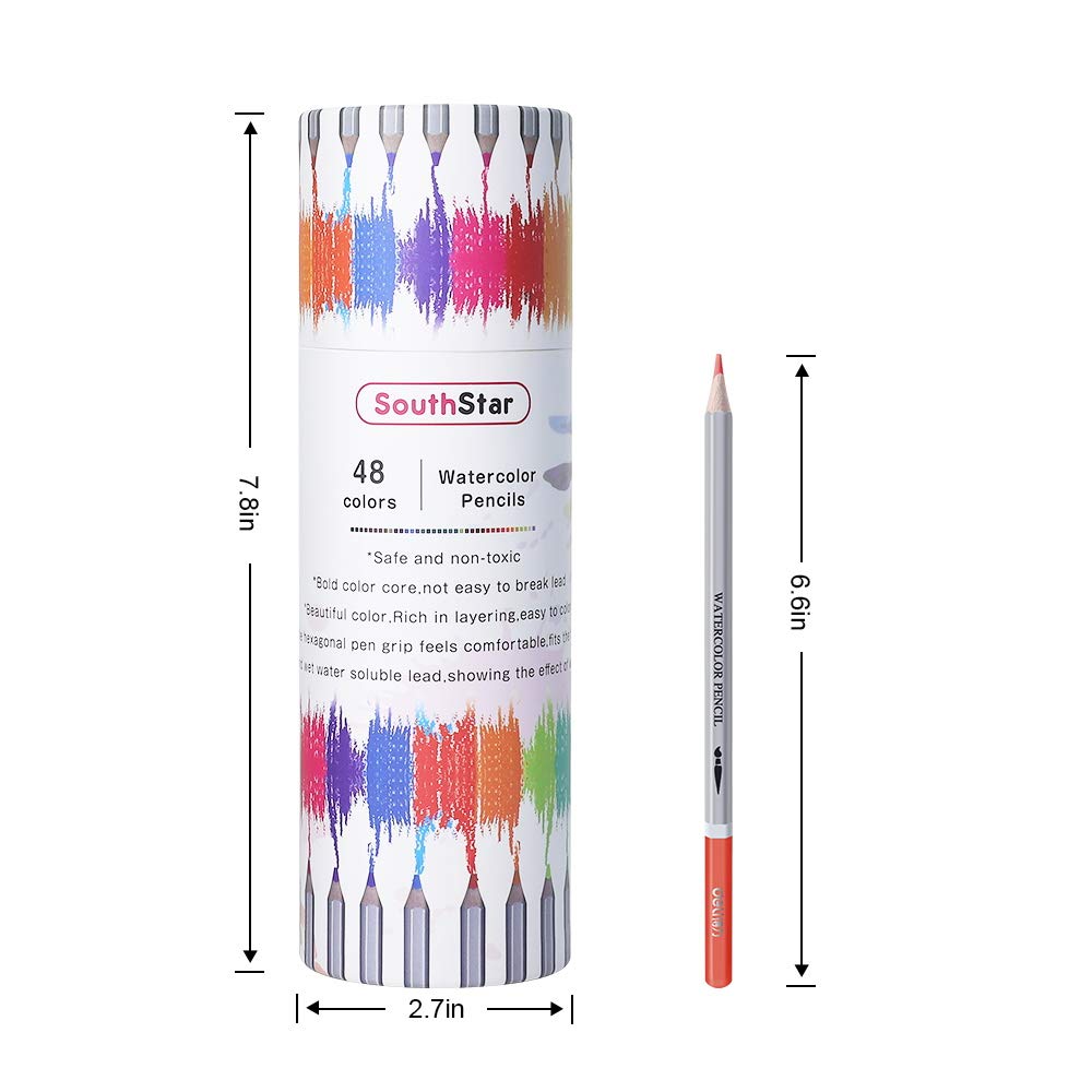 Watercolor Pencils,48 Colored Pencils Set Premier Soft Core,Multicoloured Art Drawing Pencils in Bright Assorted Shades, Ideal for Coloring, Watercolor Techniques