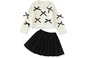 Renotemy Toddler Baby Girl Fall Winter Skirt Set Sweatshirt Pleated A-Line Dress Little Girls Clothes 2-Piece Outfits 18M-6T