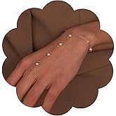 Iaceble Vintage Pearl Finger Ring Bracelet Gold Pearl Slave Bracelet Pearl Hand Chain Bracelet Adjustable Pearl Bracelet Pearl Slave Finger Bracelet Chain Hand Harness Bracelet Jewelry for Women