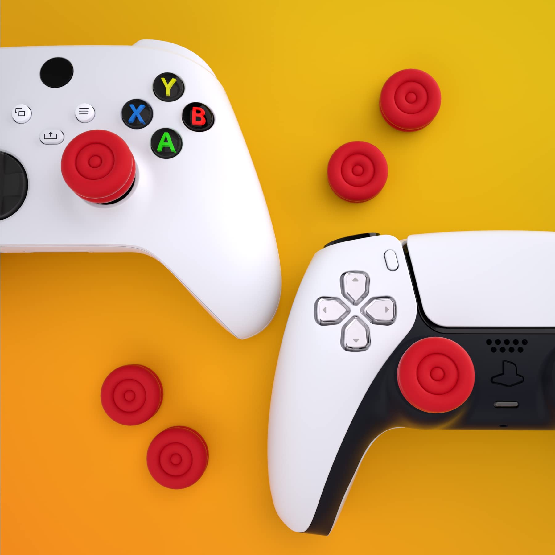 PlayVital Thumbs Cushion Caps Thumb Grips for ps5, for ps4, Thumbstick Grip Cover for Xbox Series X/S, Thumb Grip Caps for Xbox One, Elite Series 2, for Switch Pro Controller - Passion Red