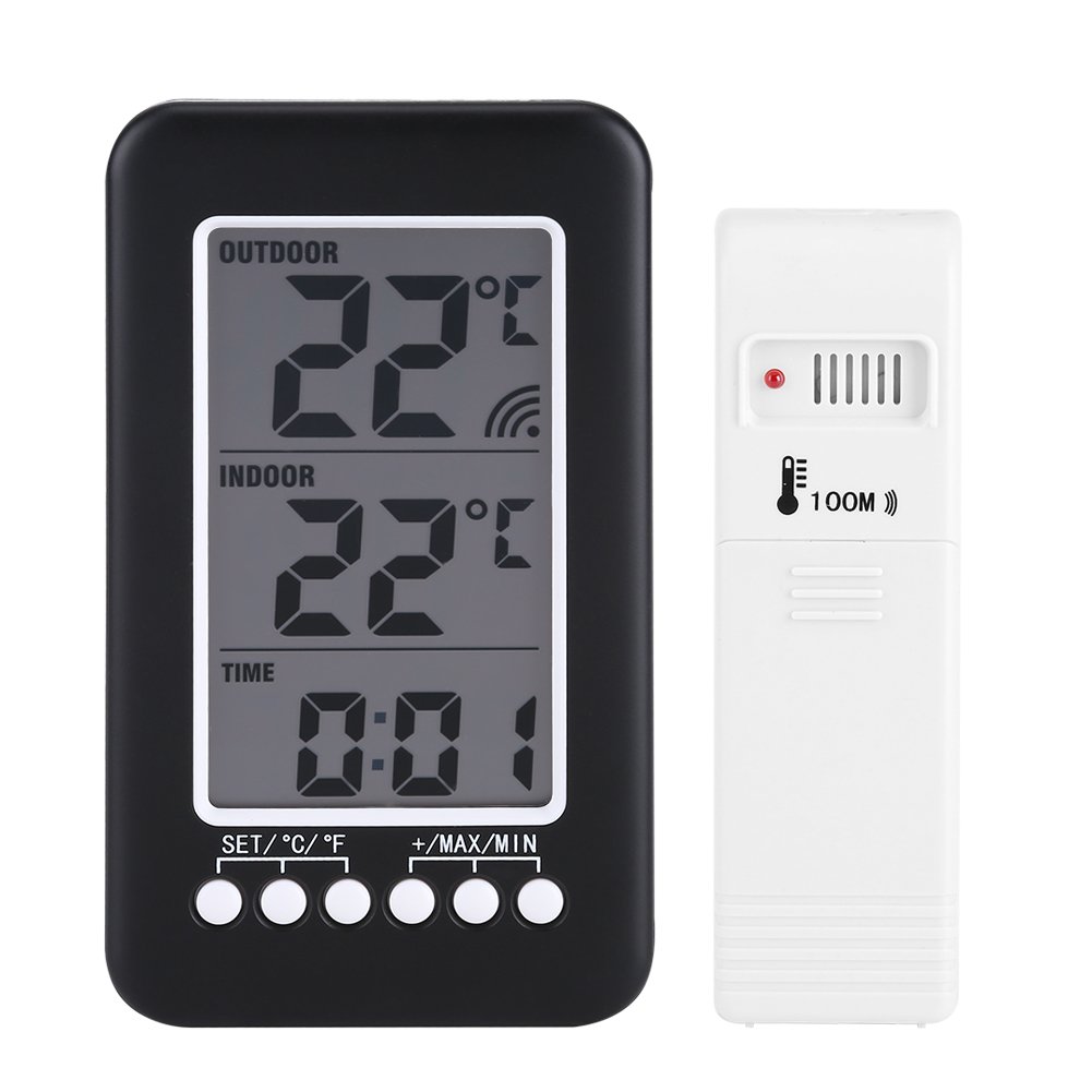 LCD Digital Thermometer Clock Wireless Temperature Meter Wireless Transmitter Indoor Outdoor