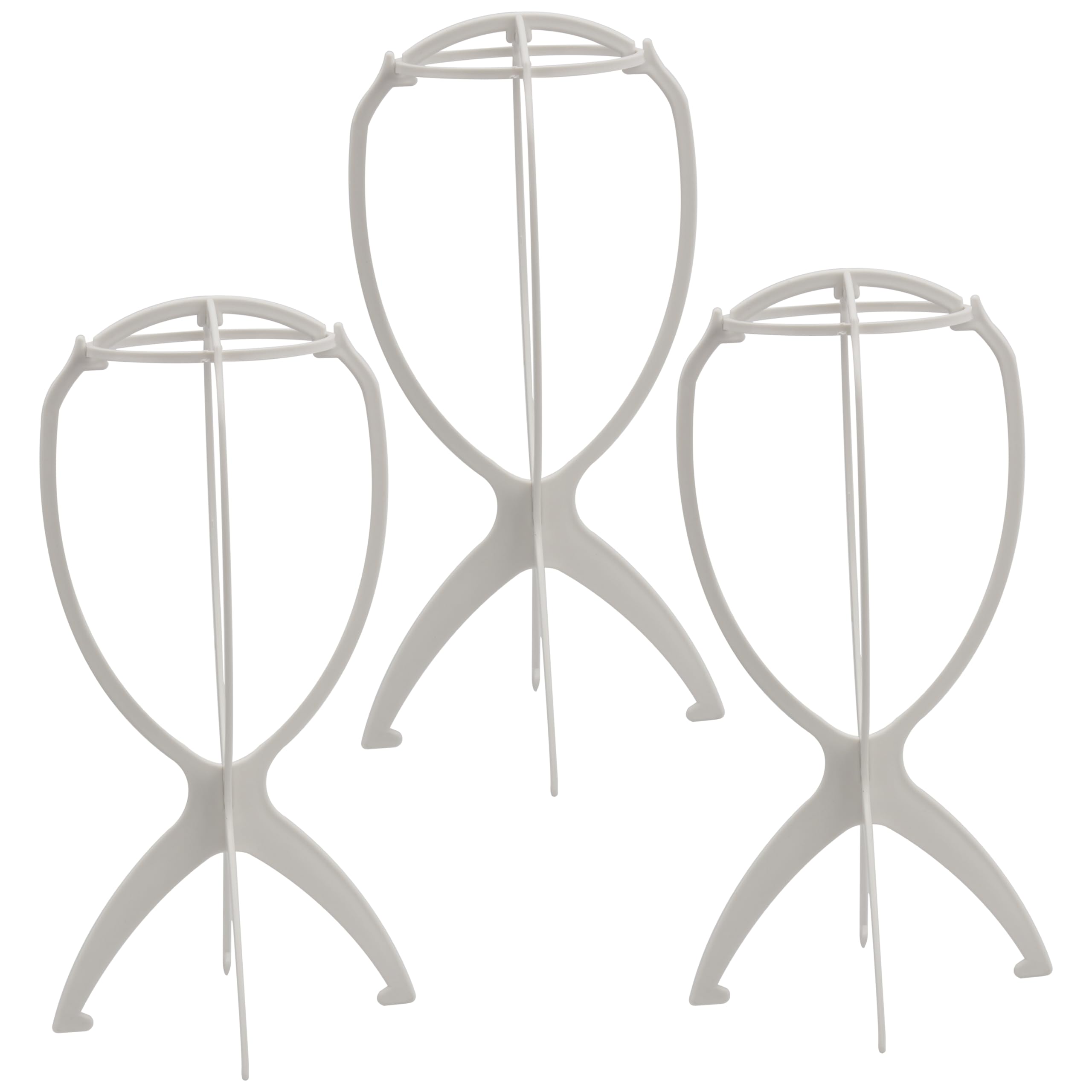 ZeriTlolen 3 Pack Wig Stands for Long Short Hair, Portable Collapsible Dryer Travel Extensions Stands, Hairpin Durable Plastic Folding Holder (White, 14 Inch)