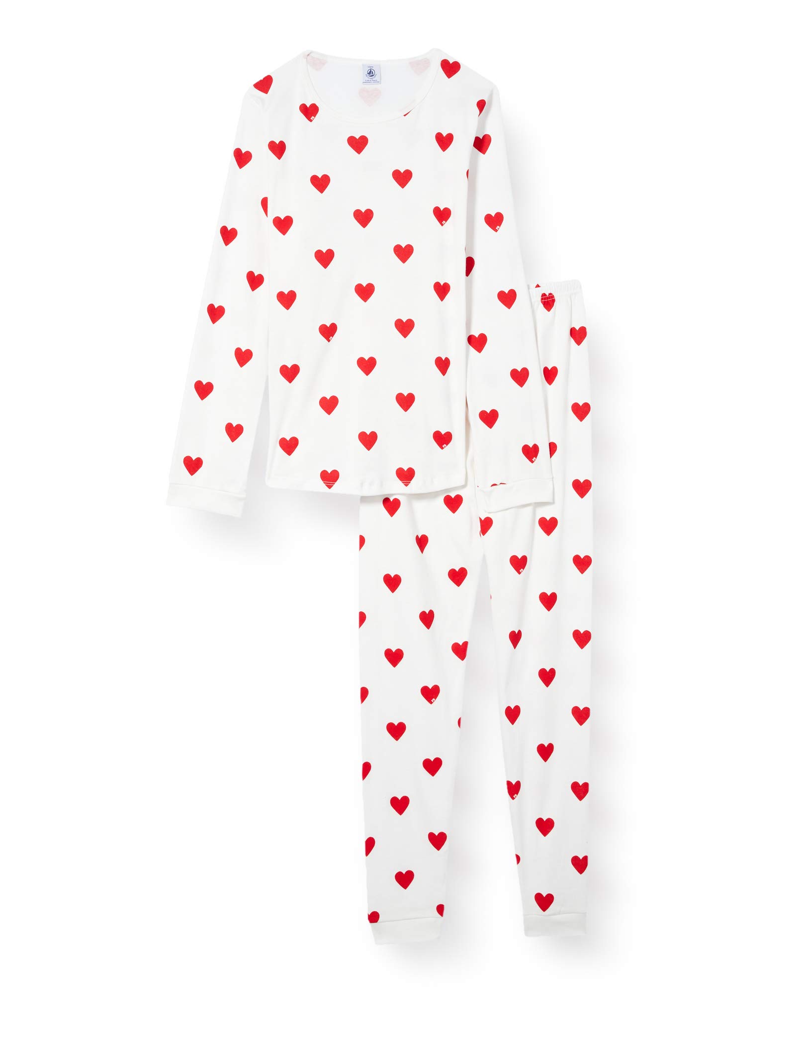 Petit Bateau Girl's Pyjamas, White Marshmallow / Red Terkuit, 18 years