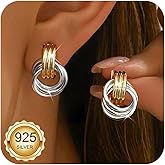 ORAZIO Chunky Gold Plated Knot Earrings for Womens Trendy 925 Silver Statement Lightweight Dangle Drop Hypoallergenic Large Geometric Stud Earring Jewelry for Women