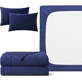 REST Buy 2 GET 35 Percent Off: Evercool Comforter Plus 3PC Starter Sheet Set Bundle, in Midnight Blue, Queen Size
