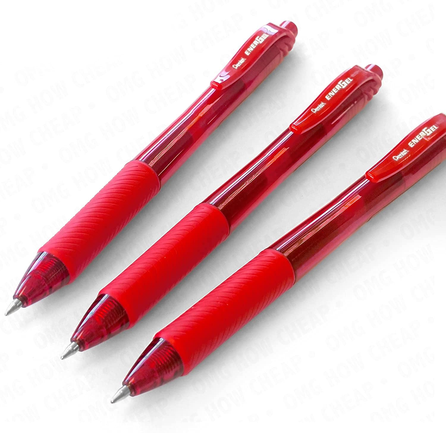 Pentel Energel X BL107 Retractable Gel Rollerball Pens - 0.7mm Nib - Red (3)
